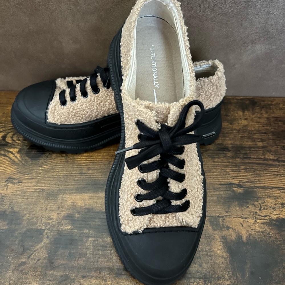 Shearling-Trimmed Black Sneakers